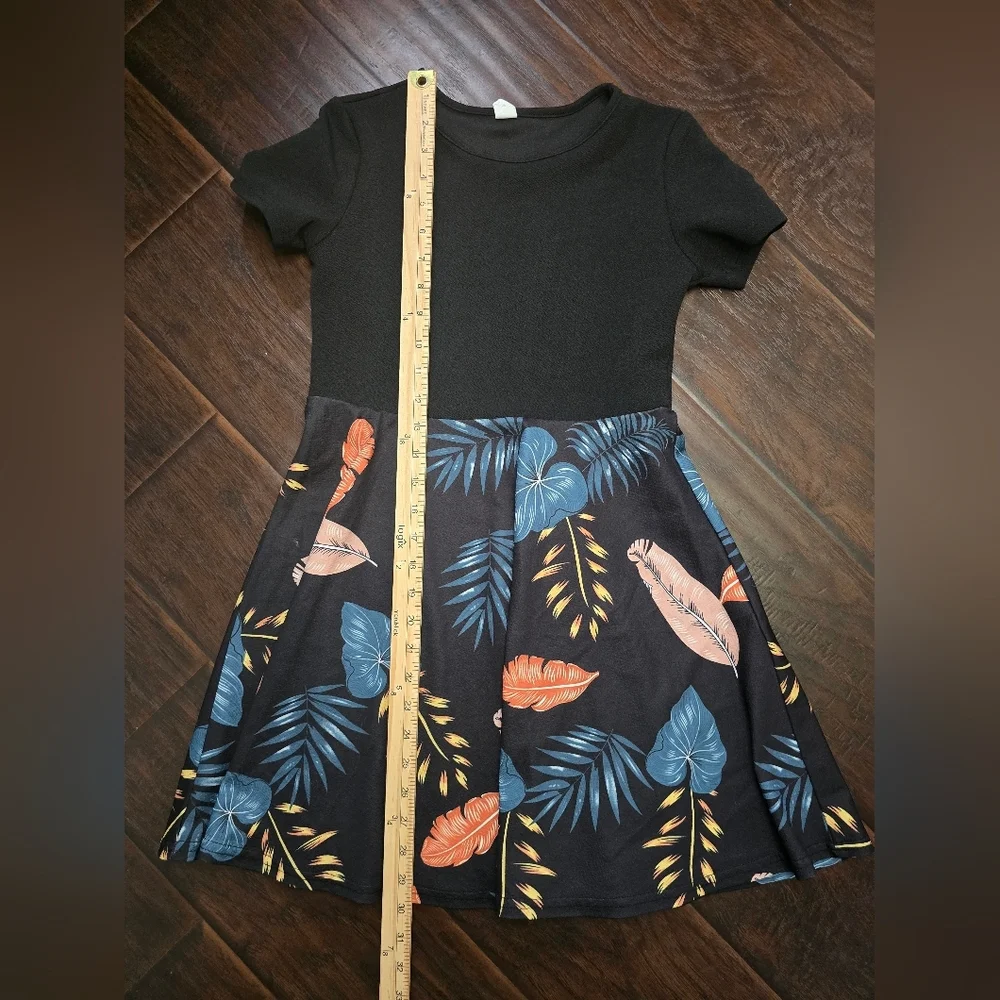 Shein Girls Black Tropical Casual Dress 11Y